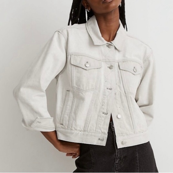 Madewell Denim Trucker Cropped Jacket Size XS Gray Glenrich Wash NEW - Picture 1 of 12